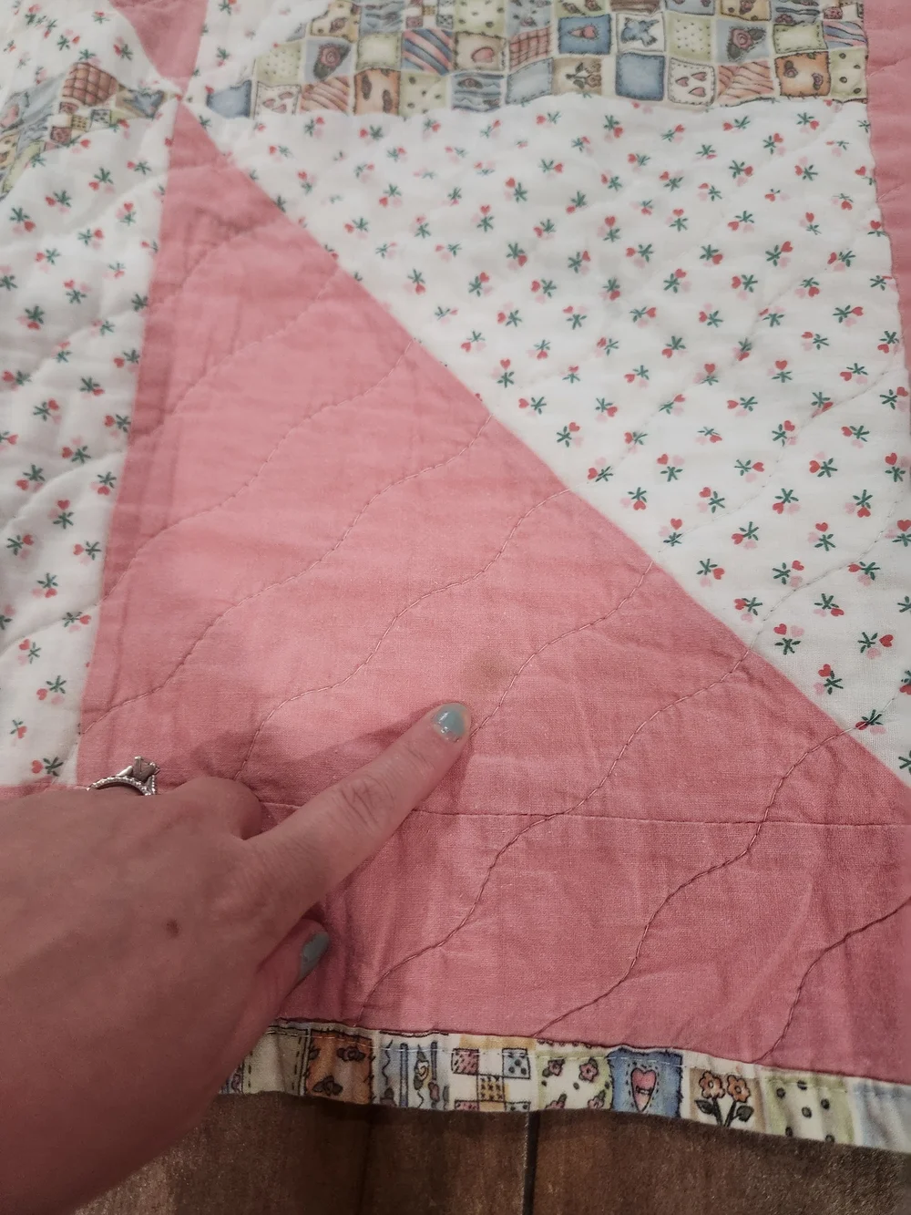 handmade baby quilt pinwheel pattern Pink White Patchwork 42x42.5